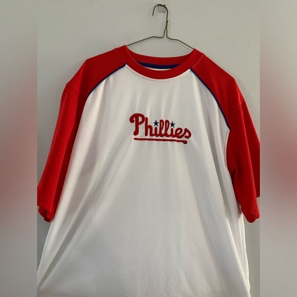 VTG Lee Sport Philadelphia Phillies Baseball Jersey Color Block White Red Blue L - Picture 2 of 10